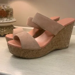 Jimmy Choo Peach Suede Cork Wedge Sandals Size 37