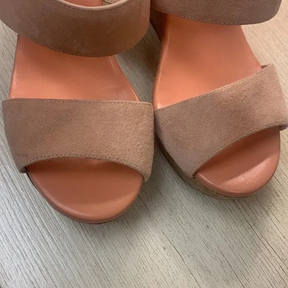 Jimmy Choo Peach Suede Cork Wedge Sandals Size 37