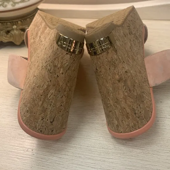Jimmy Choo Peach Suede Cork Wedge Sandals Size 37