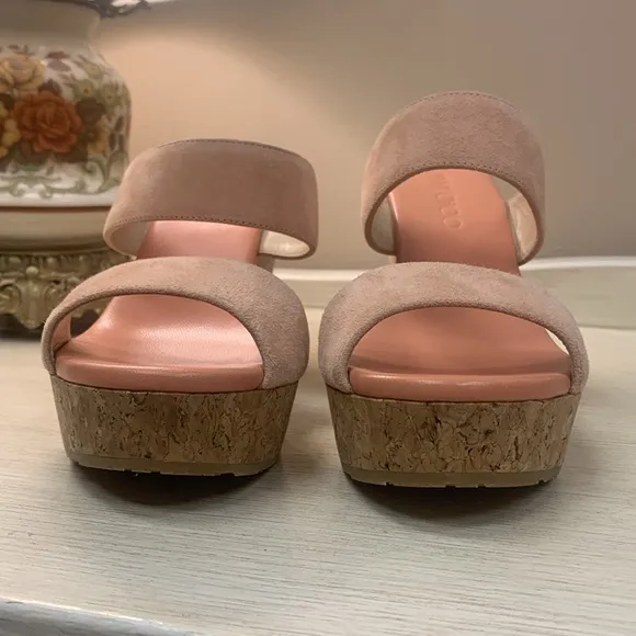 Jimmy Choo Peach Suede Cork Wedge Sandals Size 37