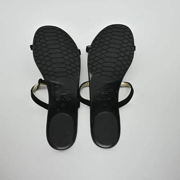 JIMMY CHOO Sandals Womens Sz 38 Black Suede Rhinestone Gold Detail Strappy Shoe
