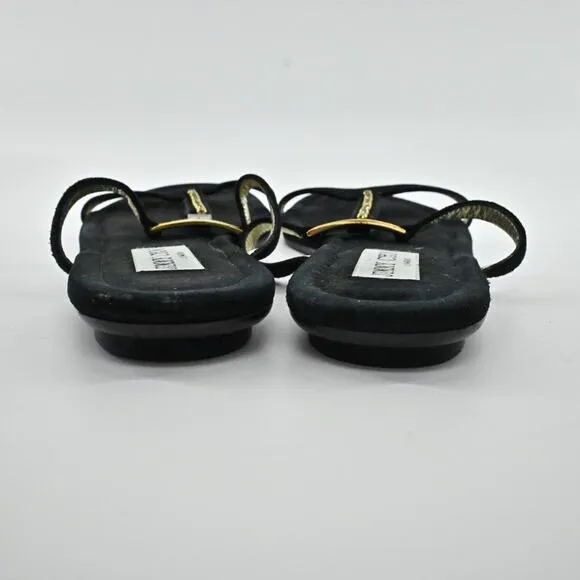 JIMMY CHOO Sandals Womens Sz 38 Black Suede Rhinestone Gold Detail Strappy Shoe