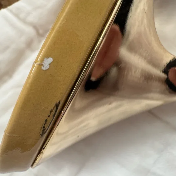 JIMMY CHOO Shaw Nude Patent Leather Peep Toe Platform Slingback Sandals 37.5