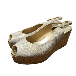 Jimmy Choo Snake Printed Leather Cork Wedge Sandals Heels Size 39.5 US‎ 9.5