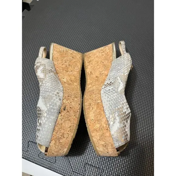 Jimmy Choo Snake Printed Leather Cork Wedge Sandals Heels Size 39.5 US‎ 9.5