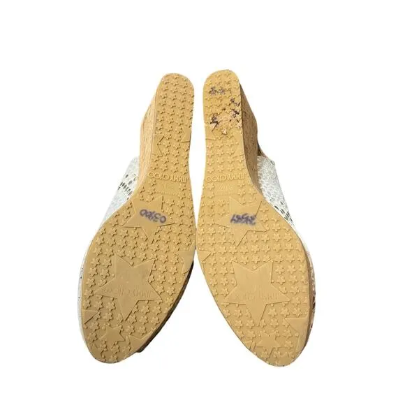 Jimmy Choo Snake Printed Leather Cork Wedge Sandals Heels Size 39.5 US‎ 9.5