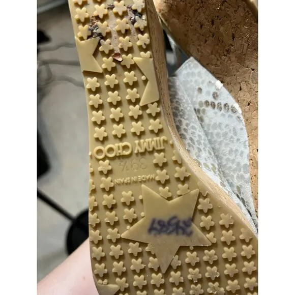 Jimmy Choo Snake Printed Leather Cork Wedge Sandals Heels Size 39.5 US‎ 9.5