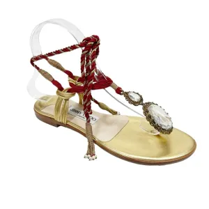 JIMMY CHOO Thong Gladiator Sandals Egyptian Gold Nappa Leather