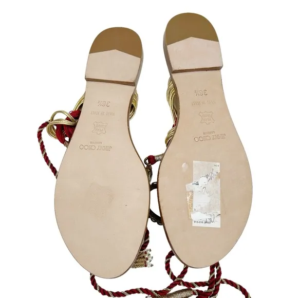 JIMMY CHOO Thong Gladiator Sandals Egyptian Gold Nappa Leather