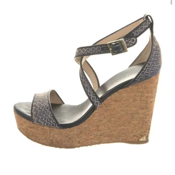 JIMMY CHOO Women Platform Wedge Sandals Canvas Size EU 41 EUC