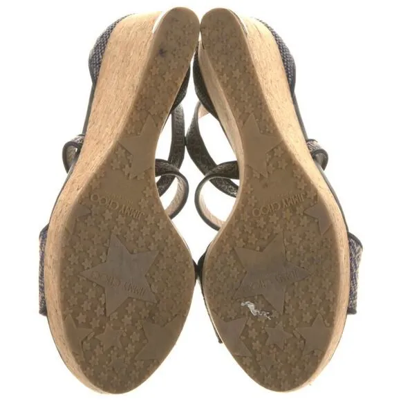 JIMMY CHOO Women Platform Wedge Sandals Canvas Size EU 41 EUC