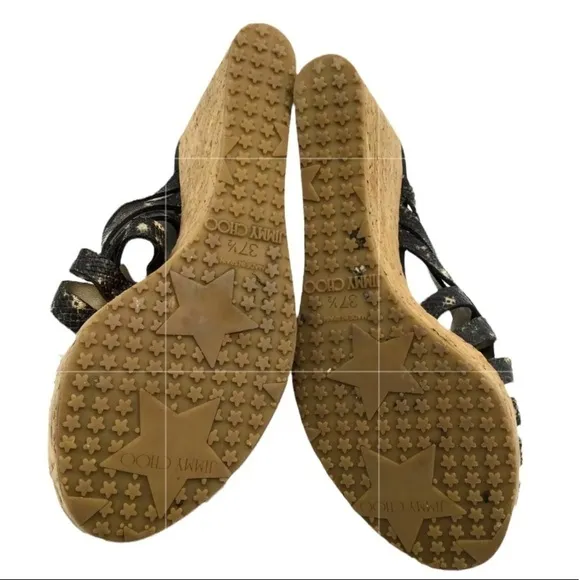 Jimmy Choo Women’s Snakeskin Embossed Leather and Cork Slide Wedge Sandals