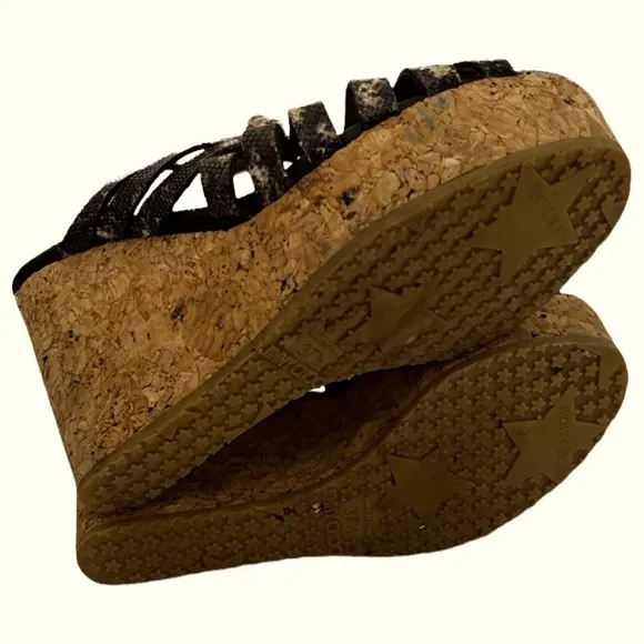 Jimmy Choo Women’s Snakeskin Embossed Leather and Cork Slide Wedge Sandals