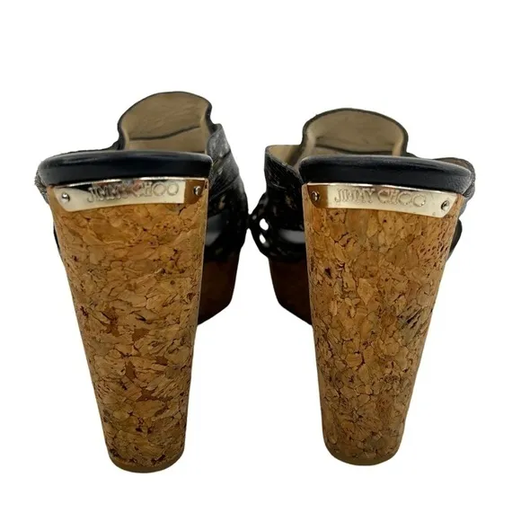 Jimmy Choo Women’s Snakeskin Embossed Leather and Cork Slide Wedge Sandals