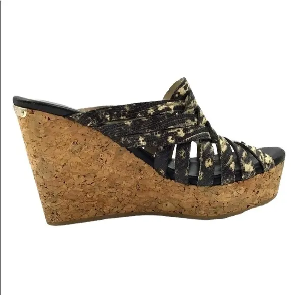 Jimmy Choo Women’s Snakeskin Embossed Leather and Cork Slide Wedge Sandals