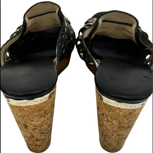 Jimmy Choo Women’s Snakeskin Embossed Leather and Cork Slide Wedge Sandals