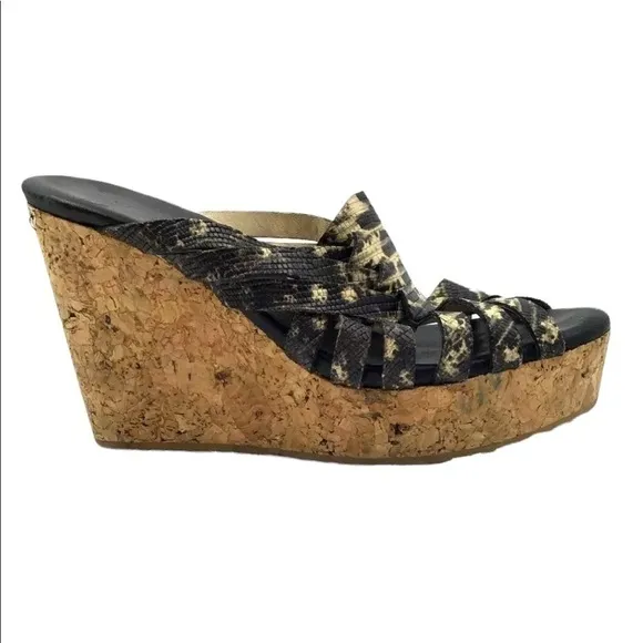Jimmy Choo Women’s Snakeskin Embossed Leather and Cork Slide Wedge Sandals