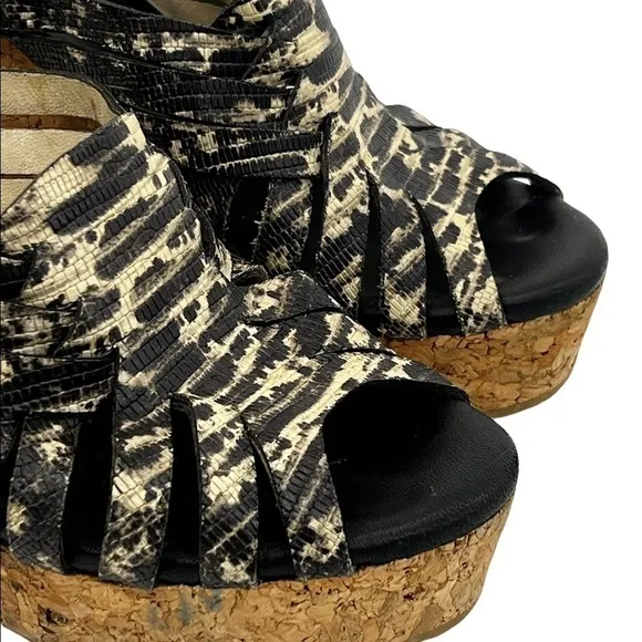 Jimmy Choo Women’s Snakeskin Embossed Leather and Cork Slide Wedge Sandals