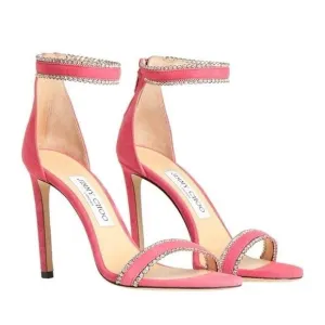 Jimmy Choo Dochas 100 Pink Suede Crystal Ankle Strap Sandals – Size 7 US ✨💖