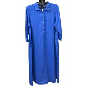 J.Jill Love Linen Amalfi Blue Shirt Dress L 100% Linen Button Front Midi
