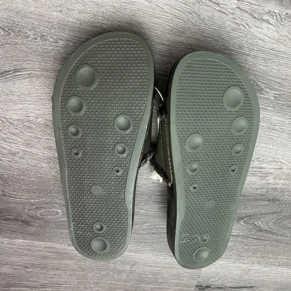 Johnny Was Calme Camo Print Green Slide Pool Sandals Size 8 Women's New Faux Fur