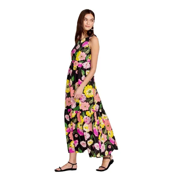 Johnny Was Cassia Maxi Dress SZ L Multicolor Floral Sleeveless Open Back