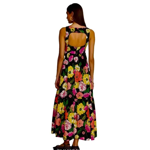Johnny Was Cassia Maxi Dress SZ L Multicolor Floral Sleeveless Open Back