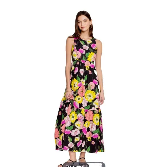 Johnny Was Cassia Maxi Dress SZ L Multicolor Floral Sleeveless Open Back