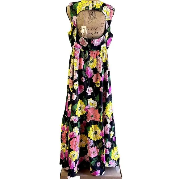 Johnny Was Cassia Maxi Dress SZ L Multicolor Floral Sleeveless Open Back
