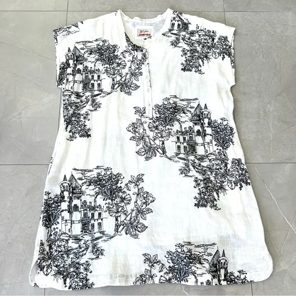 JOHNNY WAS Hollies House Black White Linen Embroidery  Sleeveless Dress Sz XL