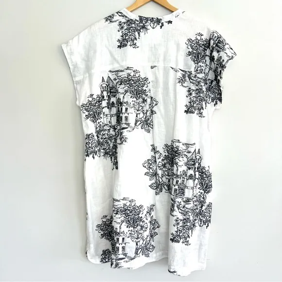 JOHNNY WAS Hollies House Black White Linen Embroidery  Sleeveless Dress Sz XL