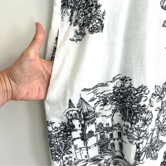 JOHNNY WAS Hollies House Black White Linen Embroidery  Sleeveless Dress Sz XL