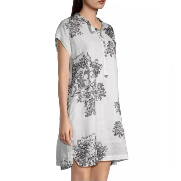 JOHNNY WAS Hollies House Black White Linen Embroidery  Sleeveless Dress Sz XL