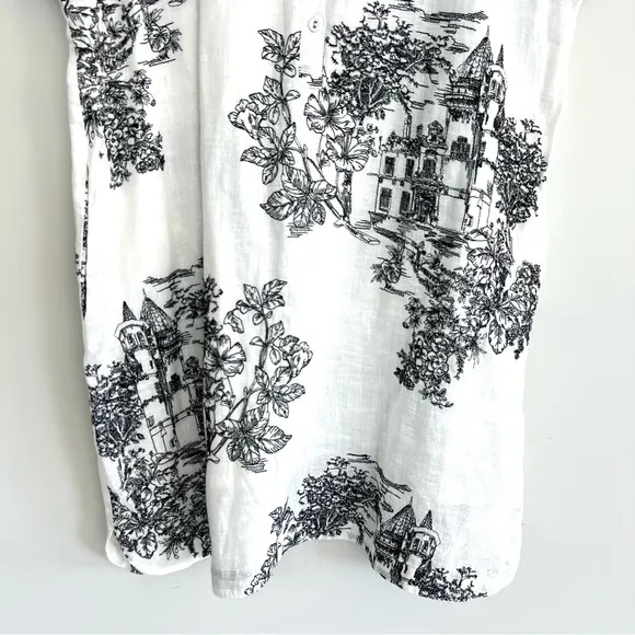 JOHNNY WAS Hollies House Black White Linen Embroidery  Sleeveless Dress Sz XL