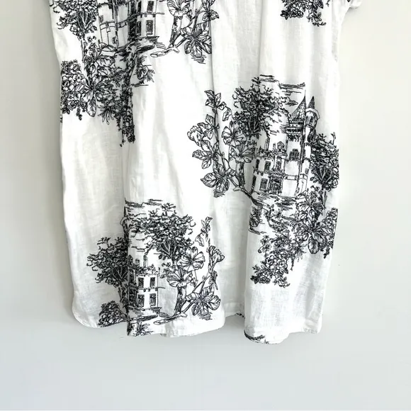 JOHNNY WAS Hollies House Black White Linen Embroidery  Sleeveless Dress Sz XL