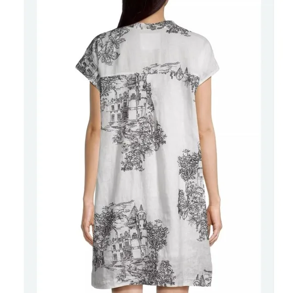 JOHNNY WAS Hollies House Black White Linen Embroidery  Sleeveless Dress Sz XL