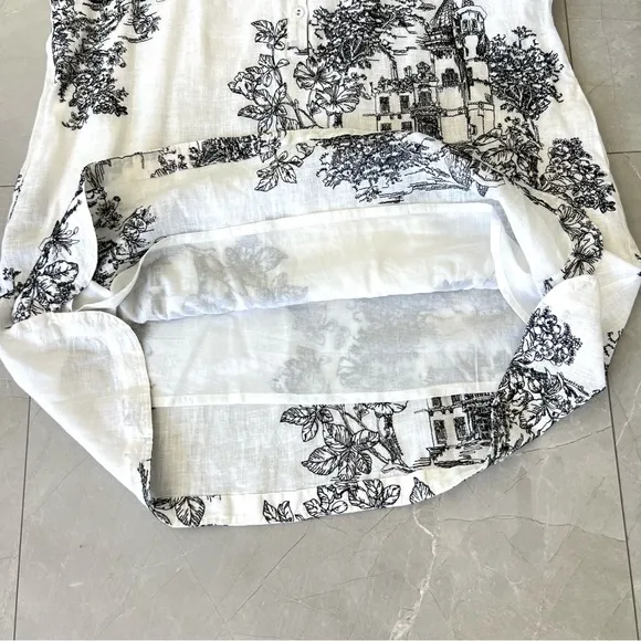 JOHNNY WAS Hollies House Black White Linen Embroidery  Sleeveless Dress Sz XL