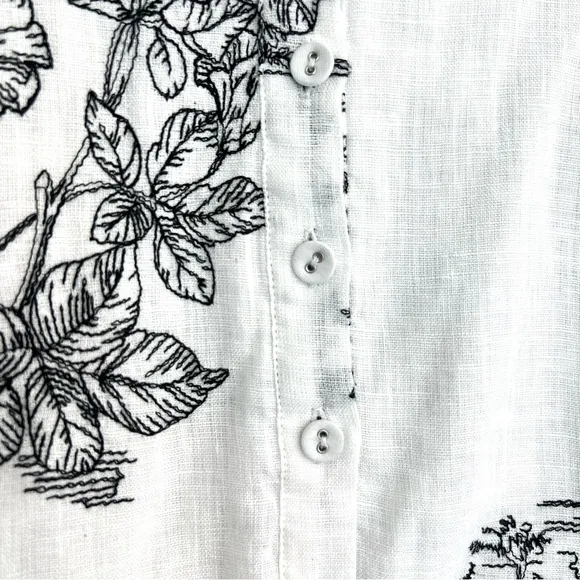 JOHNNY WAS Hollies House Black White Linen Embroidery  Sleeveless Dress Sz XL