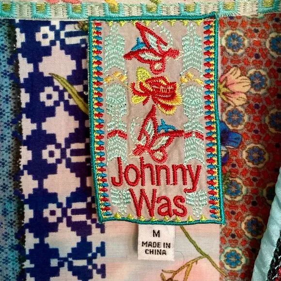 Johnny Was Maci Reversible Georgette Kimono Jacket Embroidered Trim Pink Size M