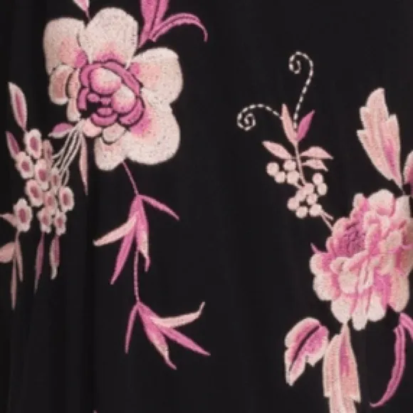 Johnny Was Trapunto V-neck A-line cotton knit dress w/bold floral embroidery-NWT