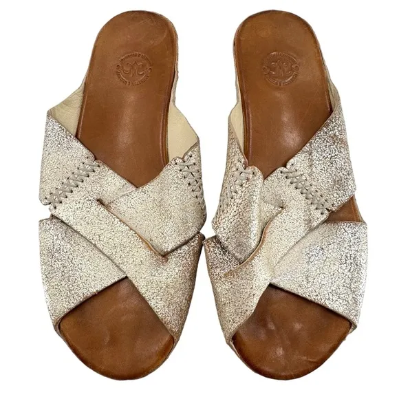 Johnston &amp; Murphy Sonya Gold Leather Sandals Slip On Open Toe COMFY | Size 9.5