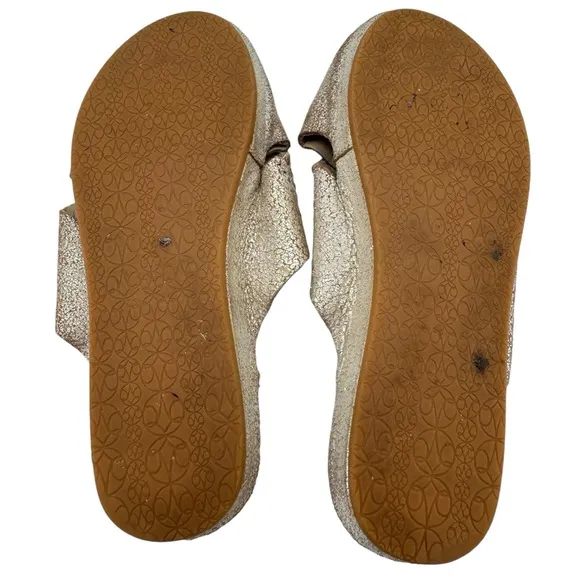 Johnston &amp; Murphy Sonya Gold Leather Sandals Slip On Open Toe COMFY | Size 9.5