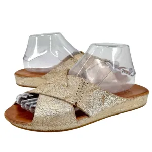 Johnston &amp; Murphy Sonya Gold Leather Sandals Slip On Open Toe COMFY | Size 9.5
