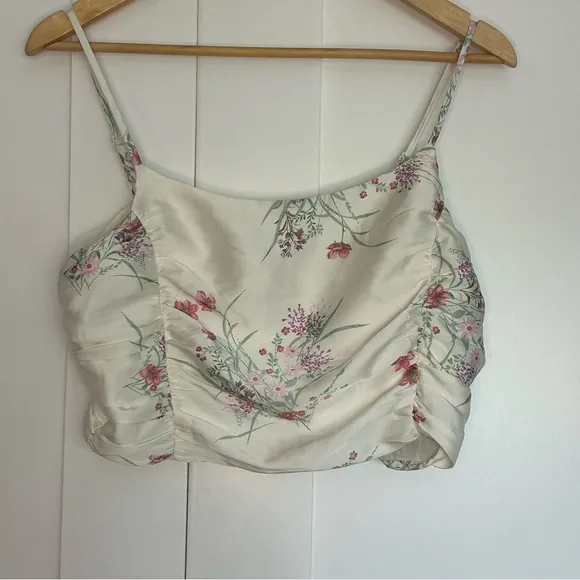 Joie Anthropologie floral satin midi skirt &amp; crop top matching set medium spring