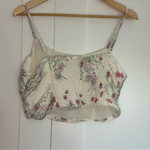 Joie Anthropologie floral satin midi skirt &amp; crop top matching set medium spring