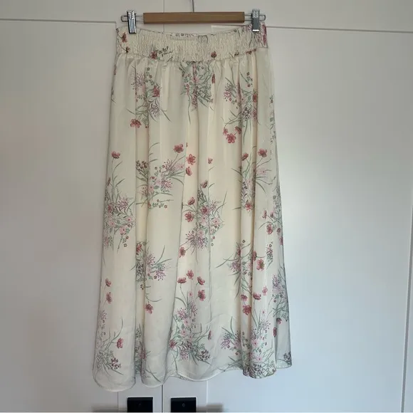 Joie Anthropologie floral satin midi skirt &amp; crop top matching set medium spring