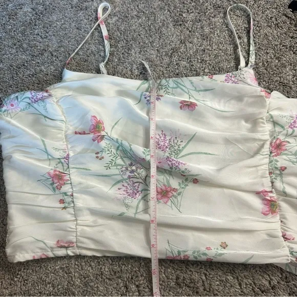 Joie Anthropologie floral satin midi skirt &amp; crop top matching set medium spring