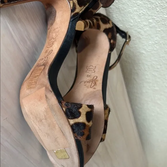 Joie Calfskin Leather Animal Print Stiletto Heels Sexy Sandals 9