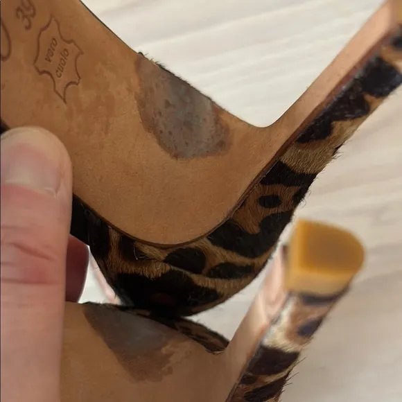 Joie Calfskin Leather Animal Print Stiletto Heels Sexy Sandals 9