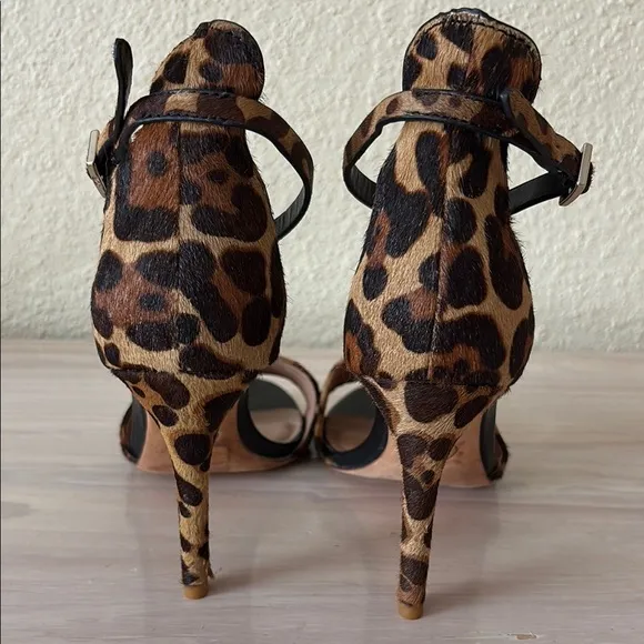 Joie Calfskin Leather Animal Print Stiletto Heels Sexy Sandals 9